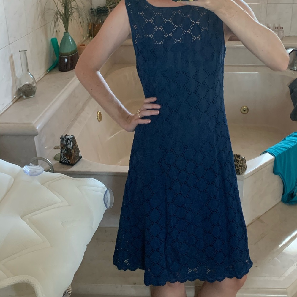 RN Studio Sleeveless Navy Eyelet Dress